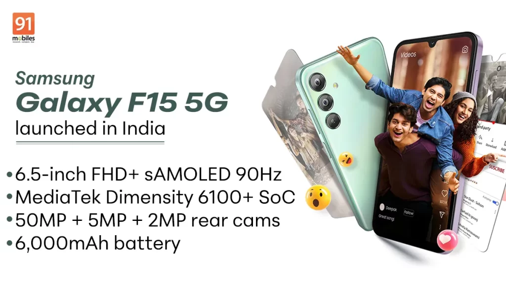Samsung Galaxy F15 5G starts at a price of ₹15,999 in India.